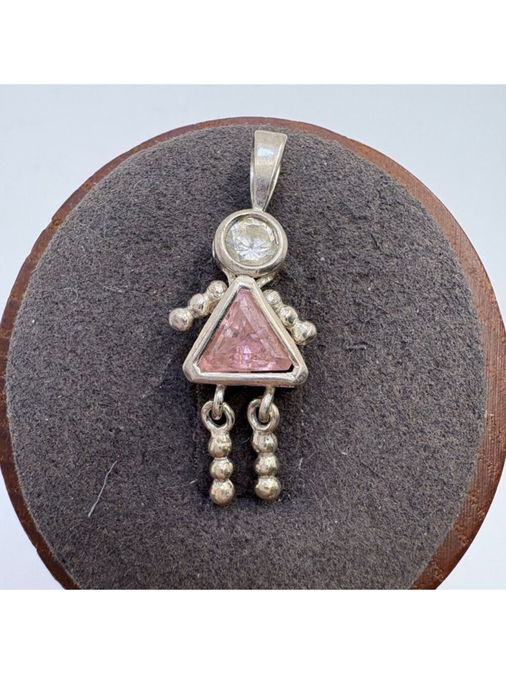 Pink & White Cubic Zirconia Girl Charm Sterling Silver 925 Size 1" Length